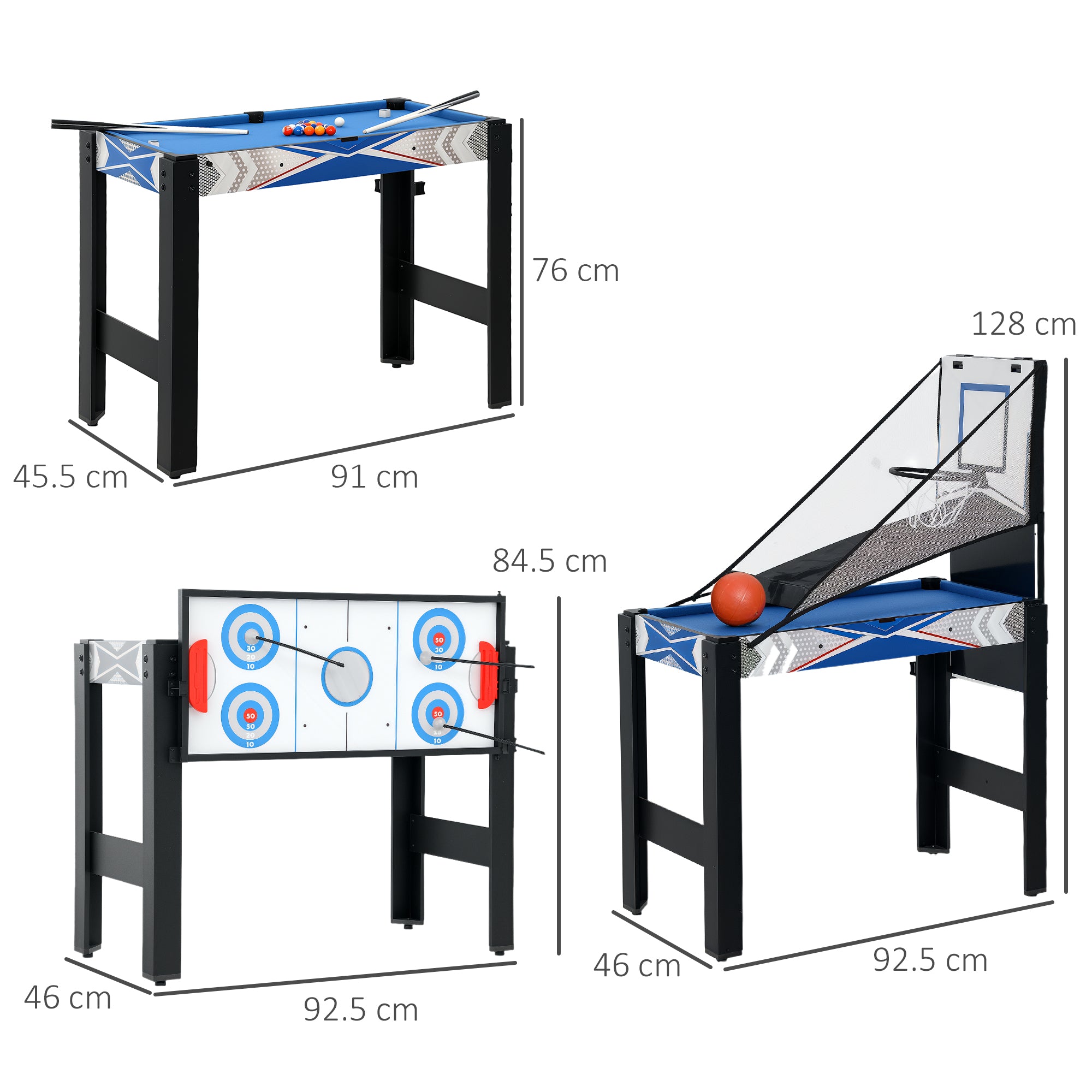 SPORTNOW 5-in-1 Multi Games Table, With Pool, Table Tennis, Basketball, Hockey, Archery, Blue