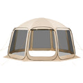 Screen House Tent, 15 X 13.8 Ft, 12-15 Person Pop Up Screen Tent, Portable Screened In Canopy With Carry Bag, Netting Sides, Ground Stakes, For Garden, Patio, Backyard, Outdoor Activities, Beige