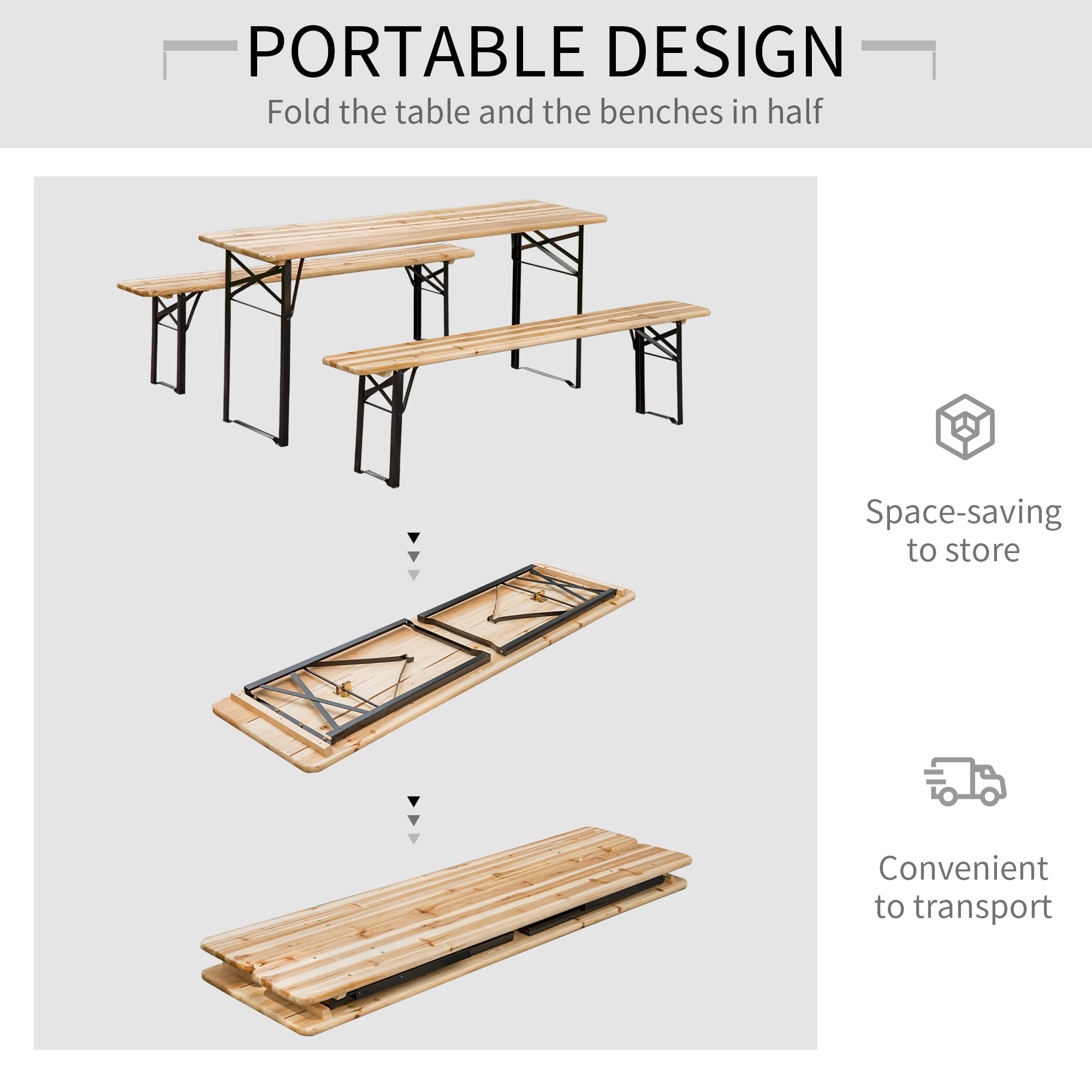 6' Portable Picnic Table and Bench Set, Outdoor Wooden Folding Camping Dining Table Set for Patio Garden Outdoor Activities