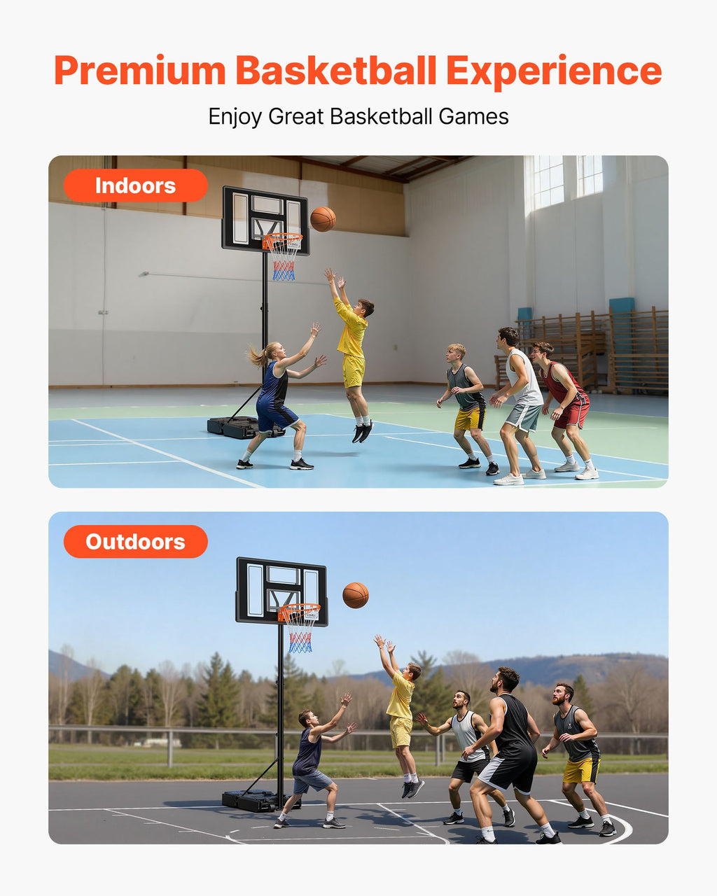 Portable Basketball Stand, 4.4 Ft To 10 Ft Height Adjustment Basketball Hoop & Goal, Adjustable Basketballs Goal System With Built-in Rolling Wheels For Kids, Teens, Adults In Driveways, Pools