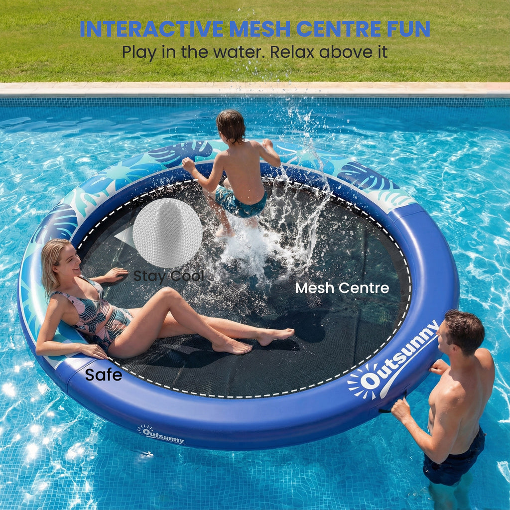 8FT Inflatable Water Hammock Floating Ring, Inflatable Floating Dock Platform for for Lakes, Pools, Oceans, Blue