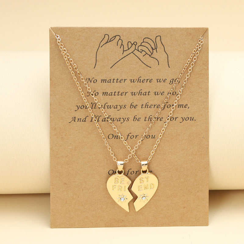 Best Friend Heart Clavicle Chain Friendship Card Necklace