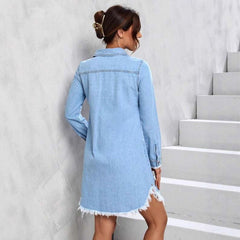 Denim Jacket Autumn Light Blue Frayed-Edge Shirt