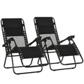 Garden Recliner Chairs Set Of 2, Outdoor Foldable Zero Gravity Chairs Set W/ Footstool And Detachable Headrest, Black