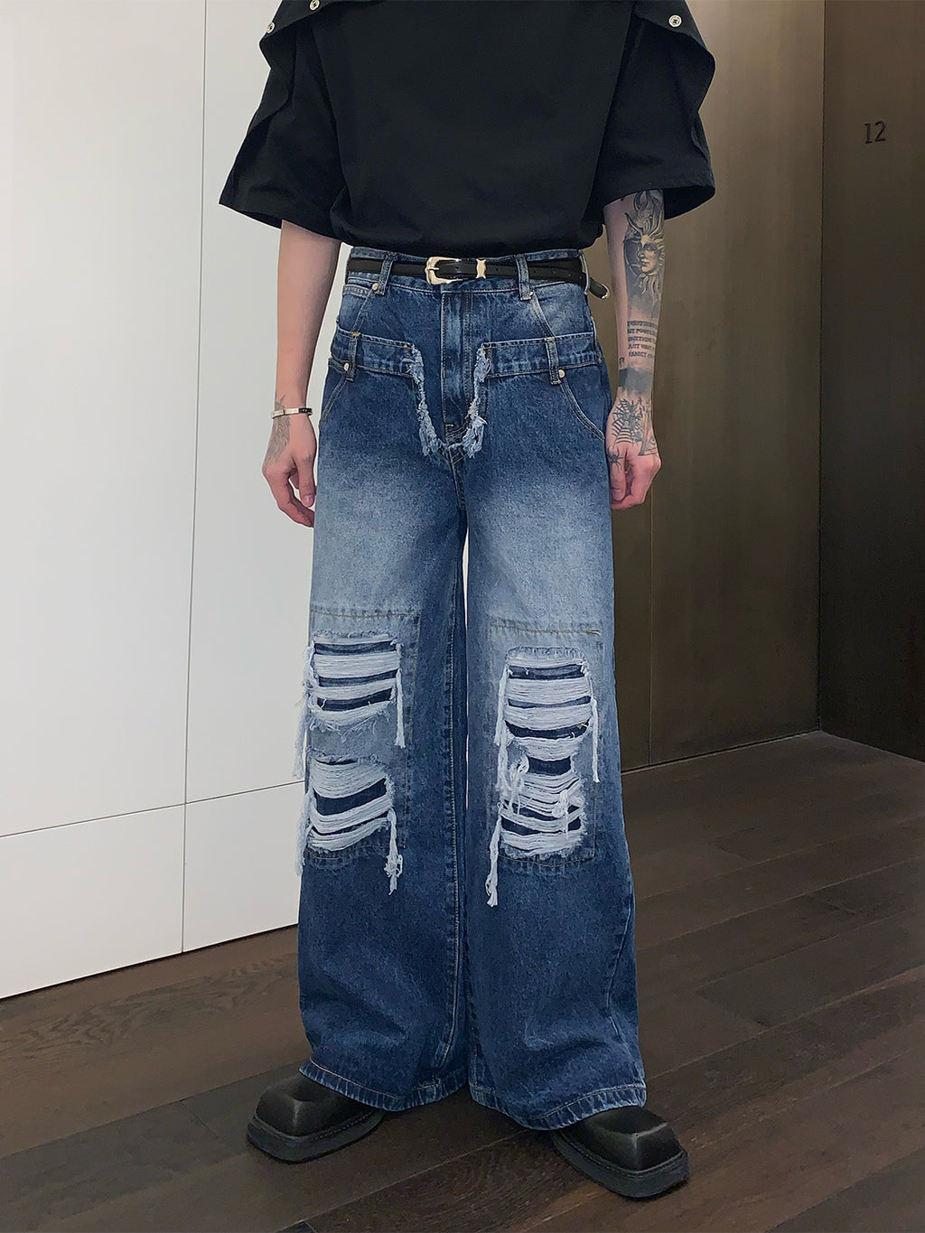 Loose Straight Hole Wide Leg Trousers Casual Floor Trousers