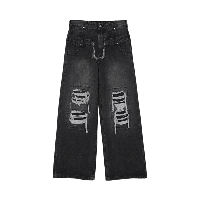 Loose Straight Hole Wide Leg Trousers Casual Floor Trousers