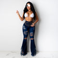 Ripped Fringed Washed Denim Jeans