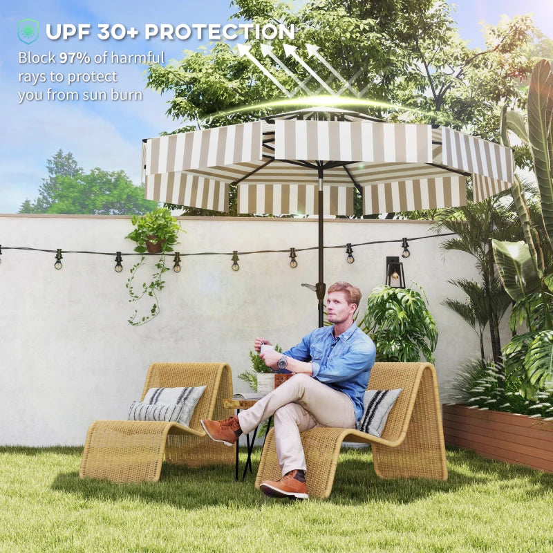 8.6FT Patio Umbrella, UPF 30 Outdoor Market Umbrella, 2-Tier Vented Patio Table Umbrella With Crank 8 Ribs, Tiltable Porch Umbrella For Garden Deck Poolside, Light Gray