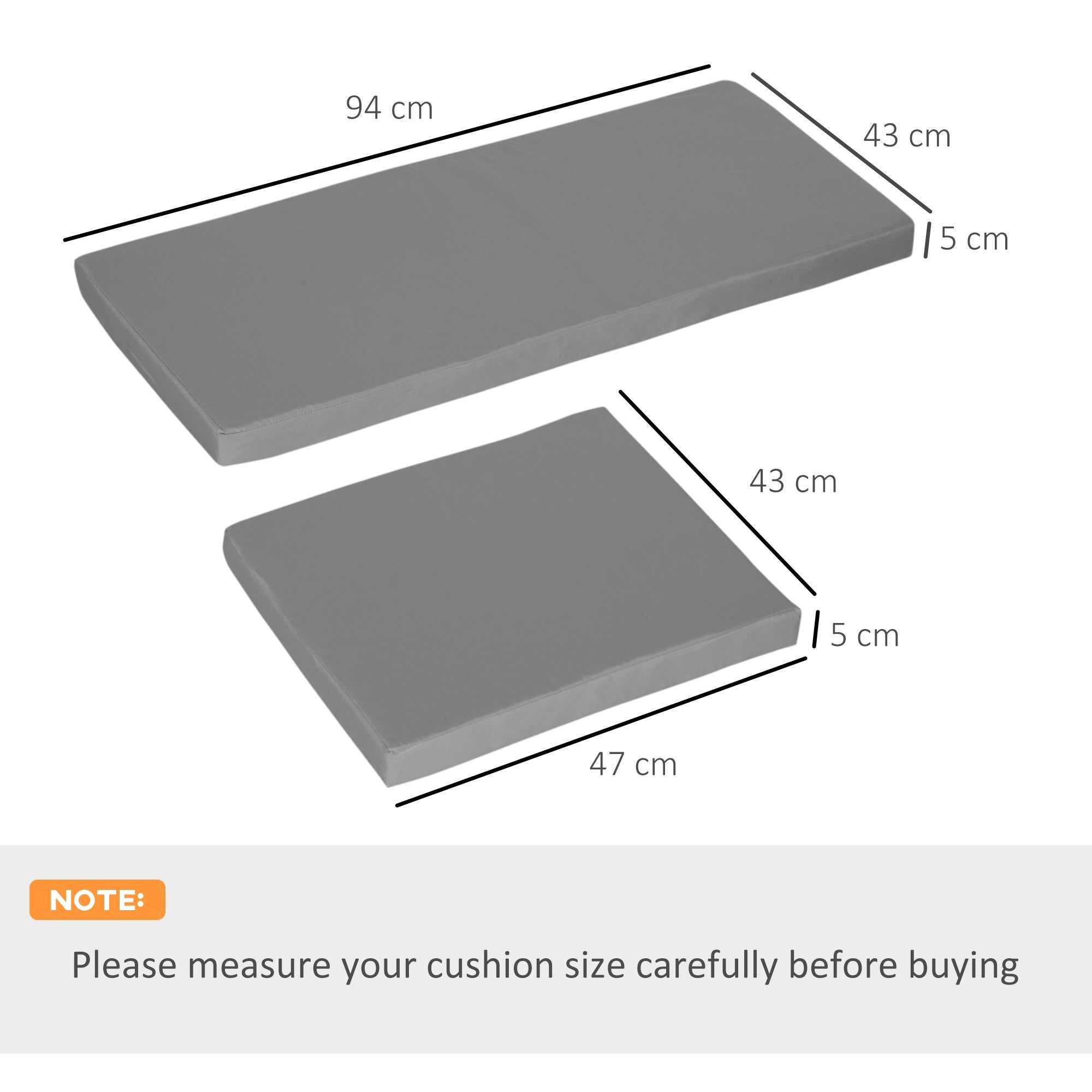 Outdoor Seat Cushion Pads For Rattan Furniture, 3 PCs Garden Furniture Cushions, Dark Grey