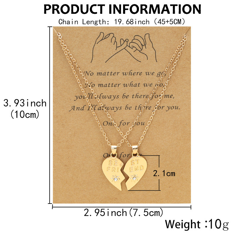Best Friend Heart Clavicle Chain Friendship Card Necklace