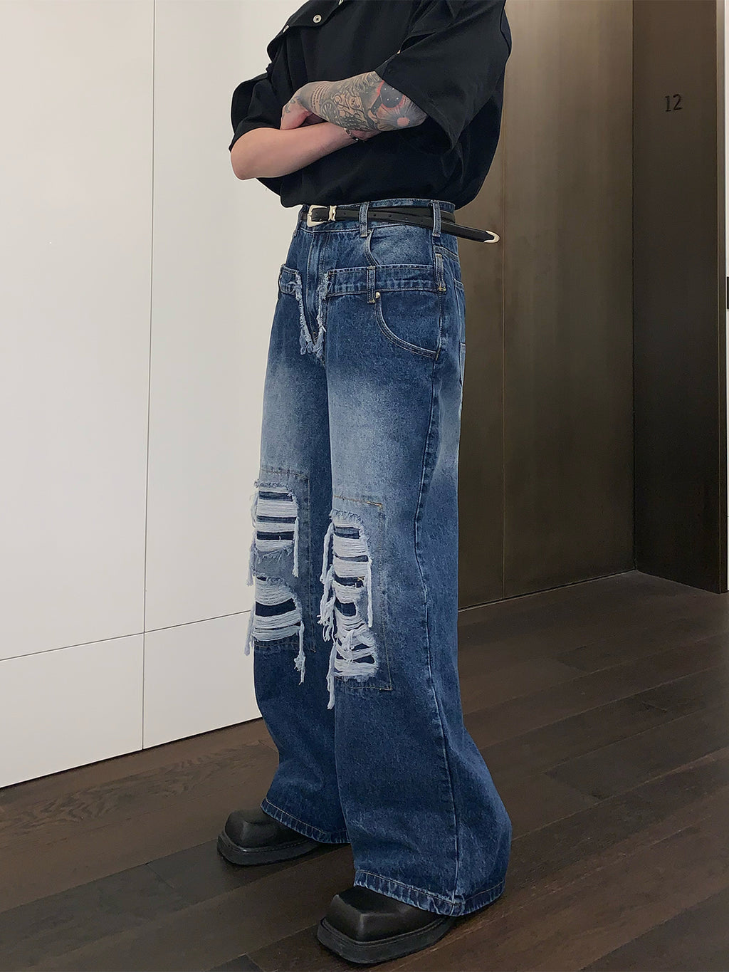 Loose Straight Hole Wide Leg Trousers Casual Floor Trousers