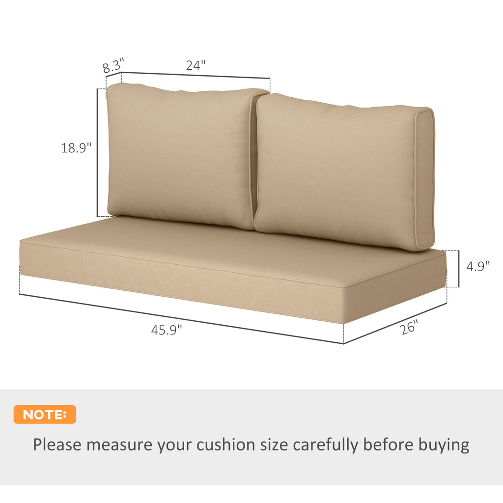 2 Seat Patio Furniture Cushions, 46x26x5 In, Thick Outdoor Loveseat Cushion Set With Removable Cover, Fade-Resistant Replacement Cushions For Outdoor Furniture, Couch, Bench, Swing, Beige