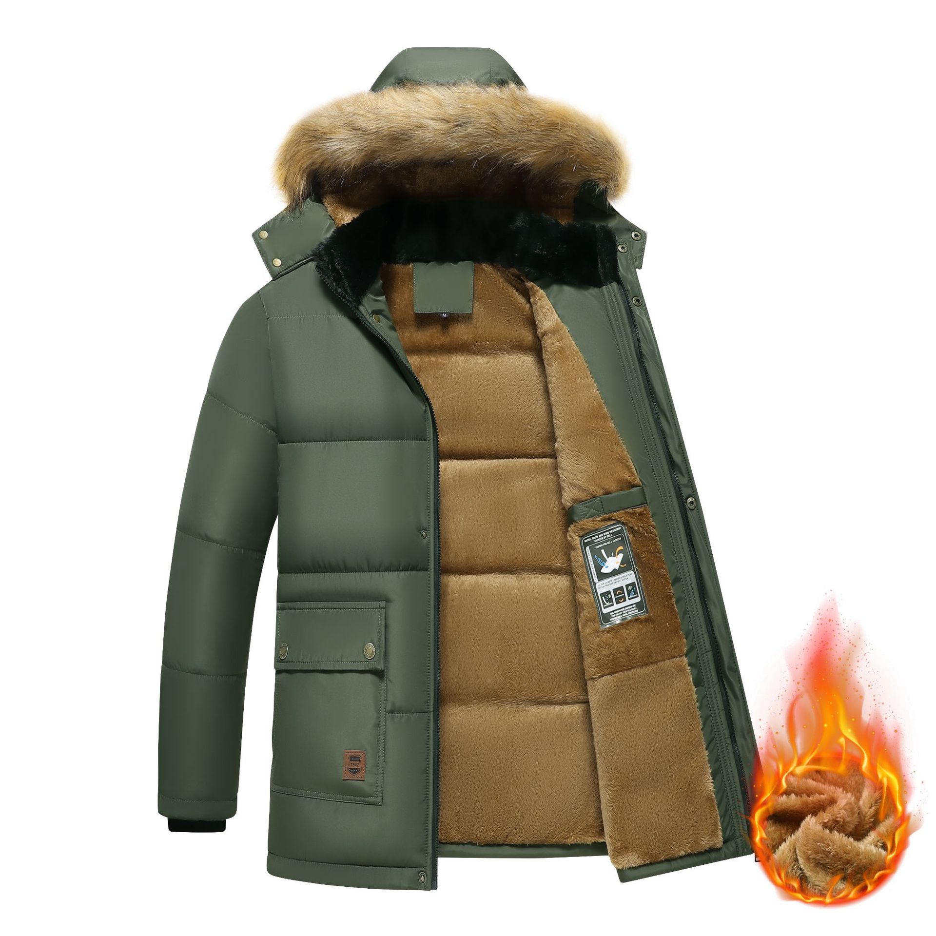 Men's Cotton Clothes Winter Fleece-lined Thick Warm Quilted Jacket Middle-aged
