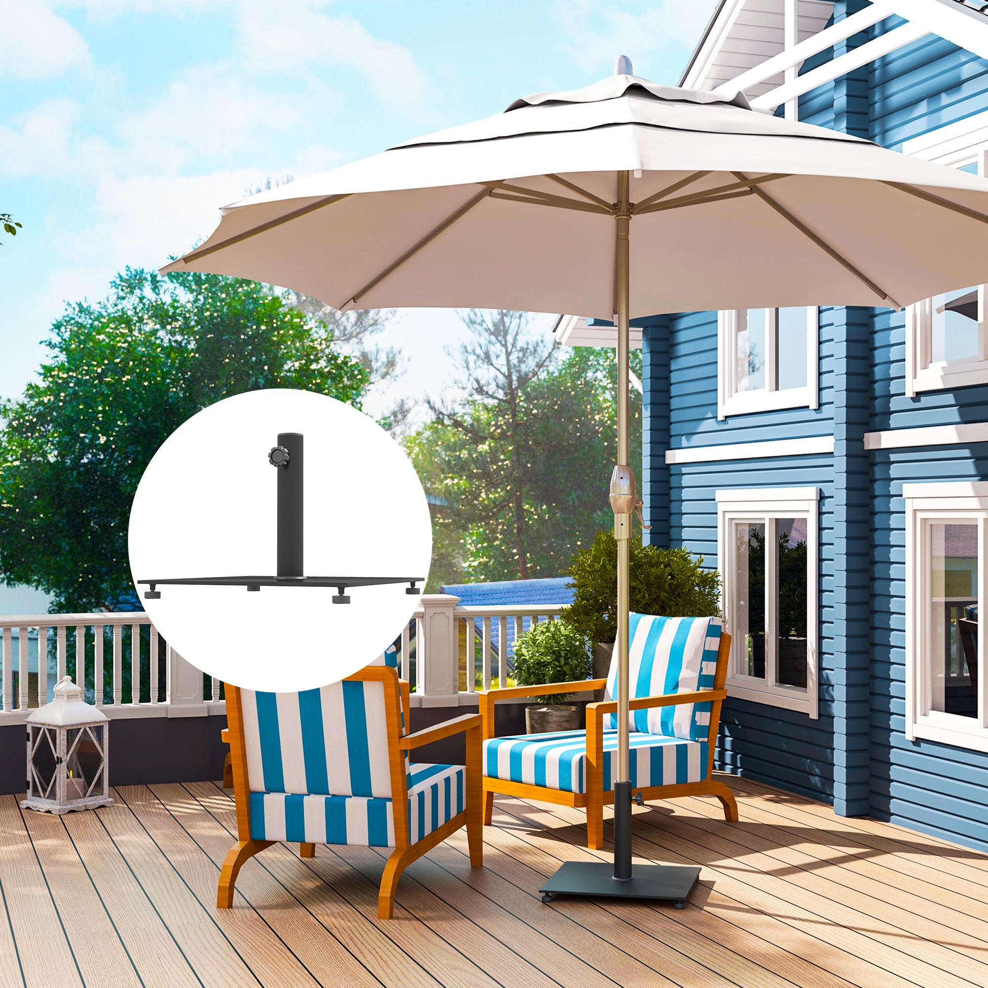 Square Patio Umbrella Base, 29 Lbs Metal Umbrella Stand Base With Adjustable Foot Pads, Heavy Duty Patio Umbrella Holder For 1.5"/1.9" Umbrella Poles For Outdoor, Lawn, Poolside, Black