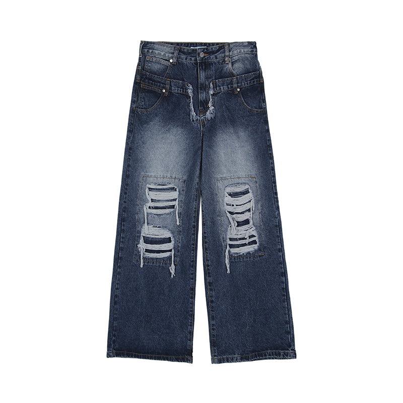 Loose Straight Hole Wide Leg Trousers Casual Floor Trousers