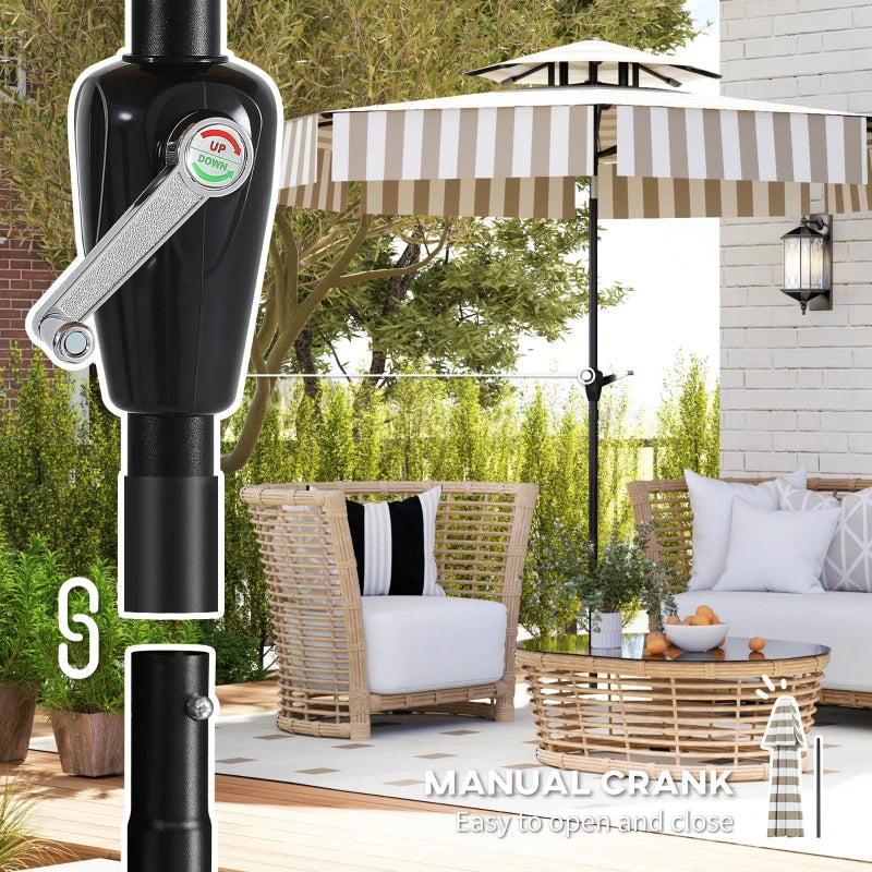 8.6FT Patio Umbrella, UPF 30 Outdoor Market Umbrella, 2-Tier Vented Patio Table Umbrella With Crank 8 Ribs, Tiltable Porch Umbrella For Garden Deck Poolside, Light Gray