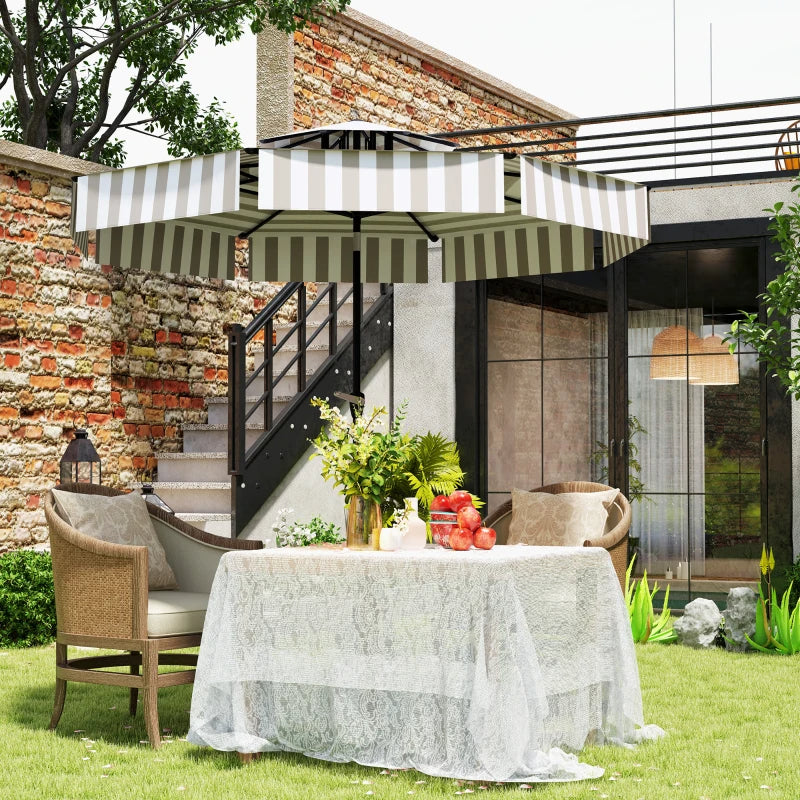 8.6FT Patio Umbrella, UPF 30 Outdoor Market Umbrella, 2-Tier Vented Patio Table Umbrella With Crank 8 Ribs, Tiltable Porch Umbrella For Garden Deck Poolside, Light Gray