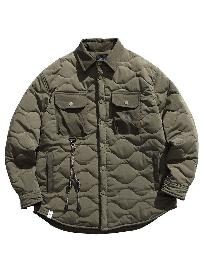 Lapel Gourd Plaid Cotton-padded Clothes For Men And Women Multi-pocket Workwear