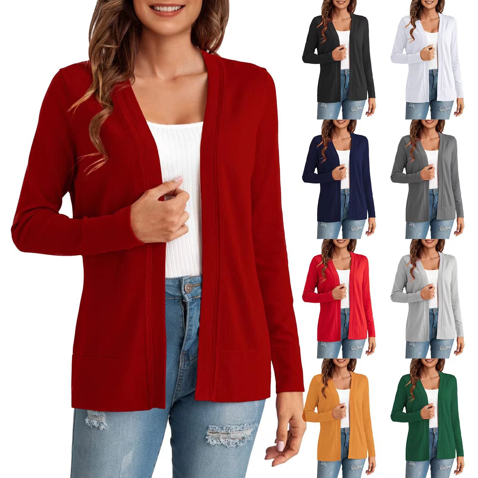 Womens Simple All-Match Knitted Cardigan Coat