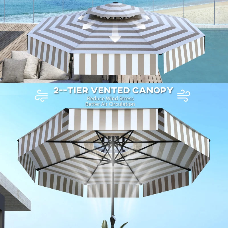 8.6FT Patio Umbrella, UPF 30 Outdoor Market Umbrella, 2-Tier Vented Patio Table Umbrella With Crank 8 Ribs, Tiltable Porch Umbrella For Garden Deck Poolside, Light Gray