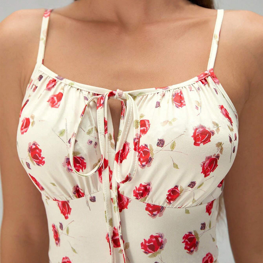 Summer Printed Suspender Split Dress Fashion Slim Lace-up Long Dresses For Women Clothing