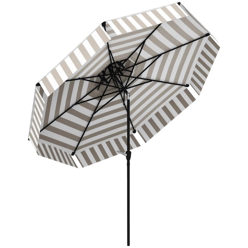 8.6FT Patio Umbrella, UPF 30 Outdoor Market Umbrella, 2-Tier Vented Patio Table Umbrella With Crank 8 Ribs, Tiltable Porch Umbrella For Garden Deck Poolside, Light Gray