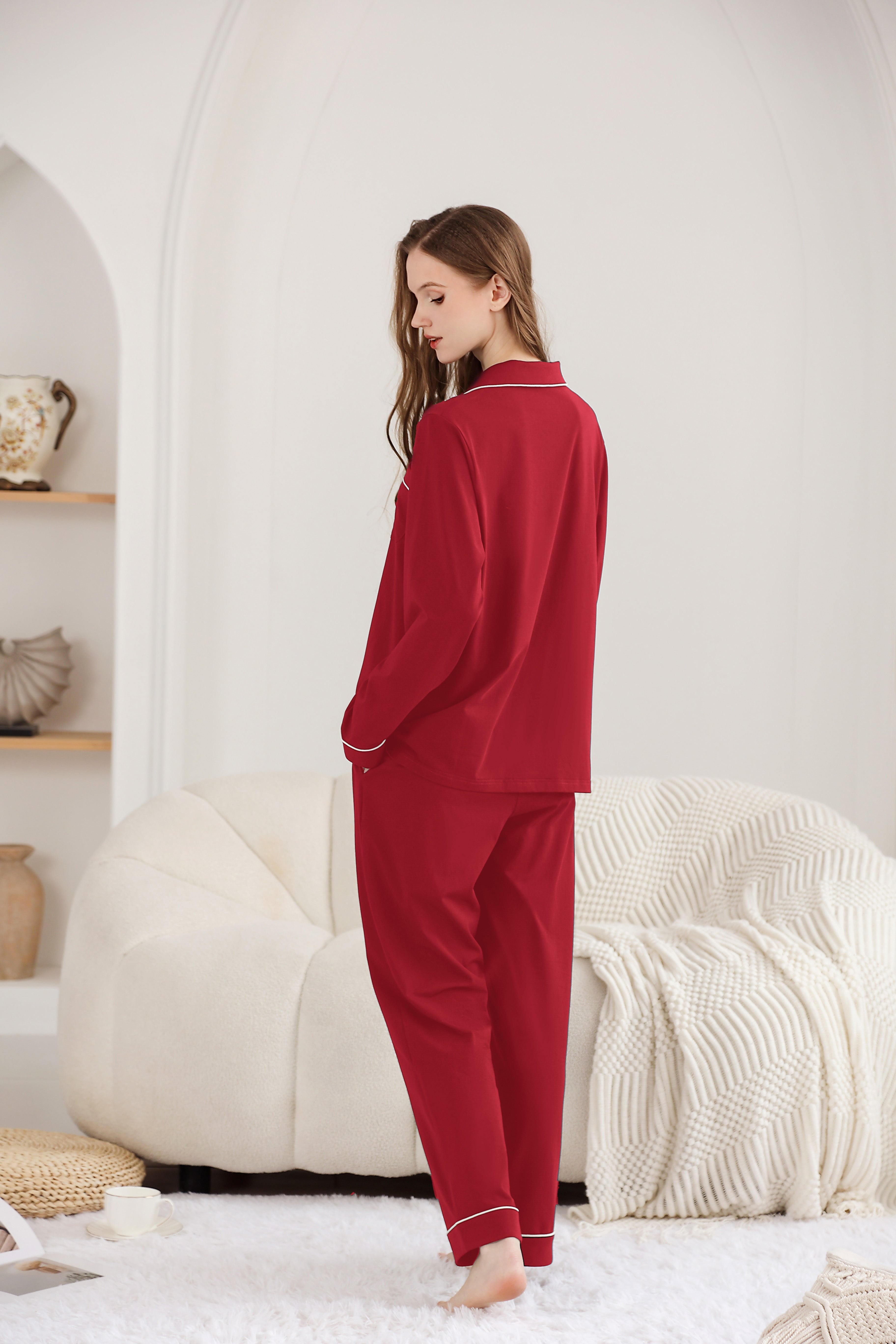 RONGTAI Cotton Womens Pajama Sets Comfy Fall Winter Pajama Set Long Sleeve Sleepwear 2 Pcs Pjs Nightwear S-XXL
