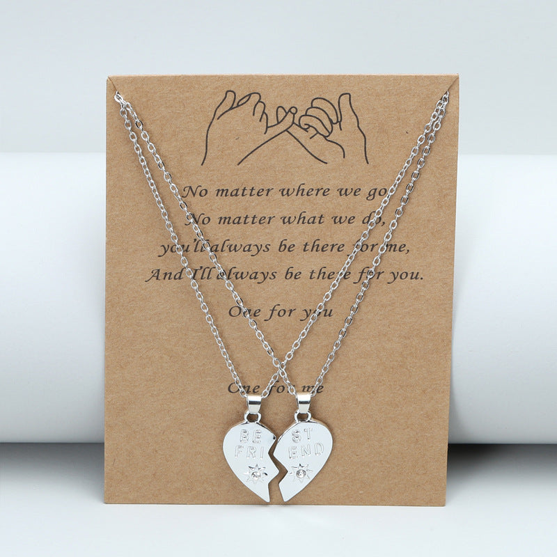 Best Friend Heart Clavicle Chain Friendship Card Necklace