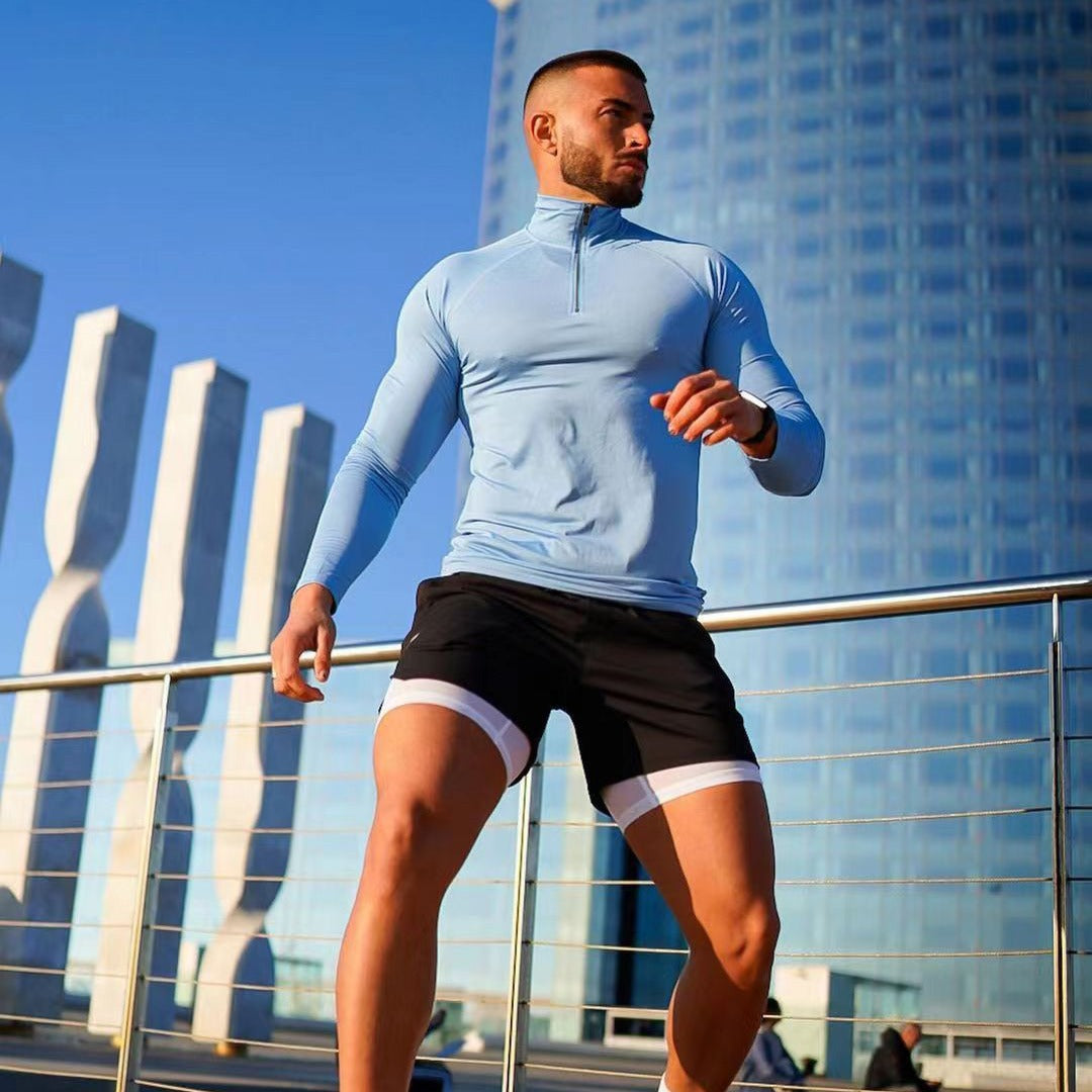 Fitness T-shirt, Quick Drying Half Zip Top, Tight Fitting Clothes, Long Sleeves