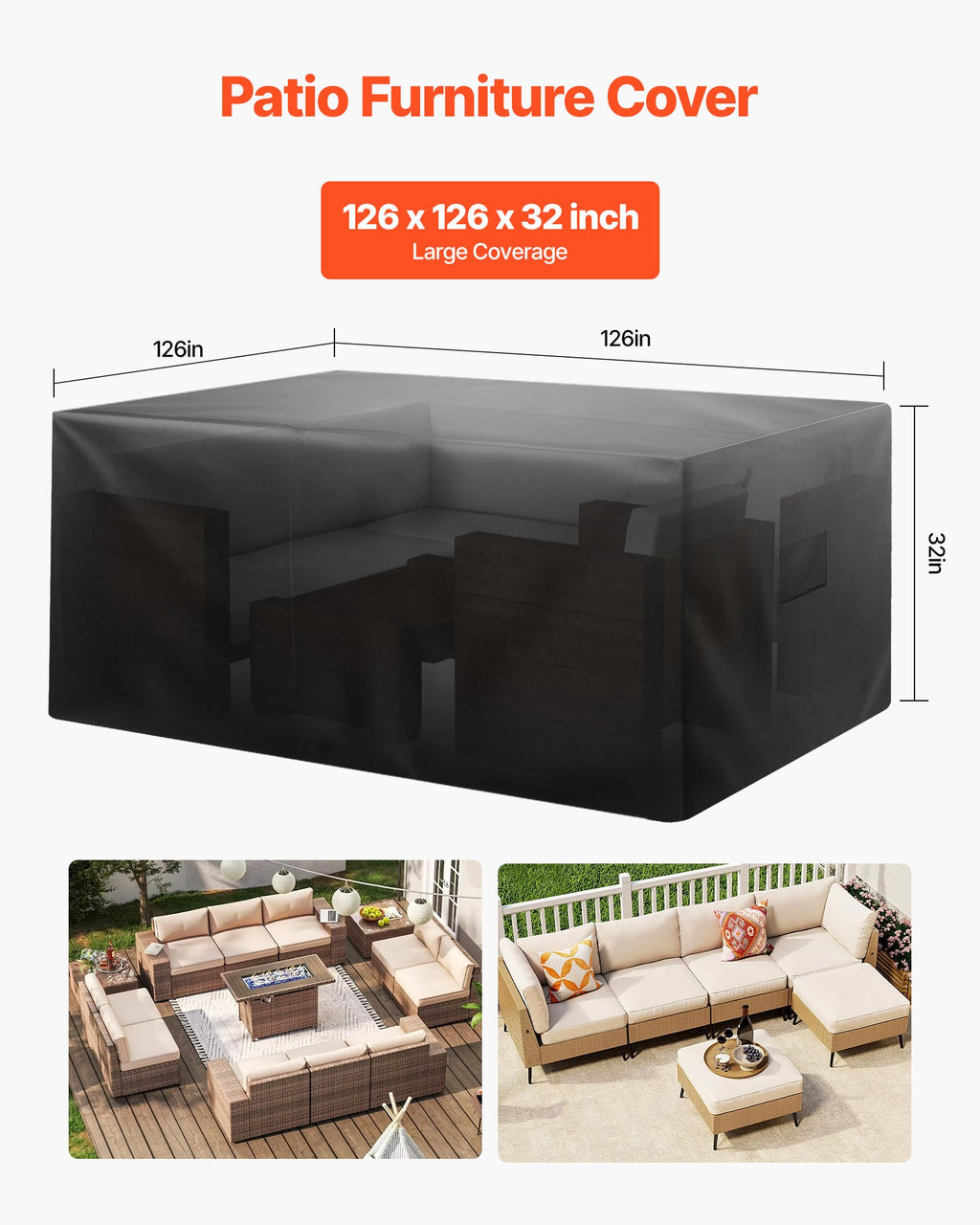 Patio Outdoor Furniture Cover 420D Waterproof Table Chairs Sofa 126'x126'