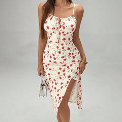 Summer Printed Suspender Split Dress Fashion Slim Lace-up Long Dresses For Women Clothing