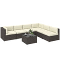 7 Piece Patio Furniture Set, All Weather PE Rattan Outdoor Furniture Conversation Sets with Glass Top Coffee Table