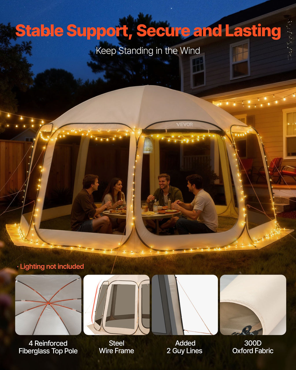 Screen House Tent, 15 X 13.8 Ft, 12-15 Person Pop Up Screen Tent, Portable Screened In Canopy With Carry Bag, Netting Sides, Ground Stakes, For Garden, Patio, Backyard, Outdoor Activities, Beige