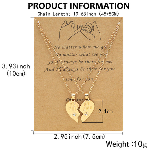 Best Friend Heart Clavicle Chain Friendship Card Necklace