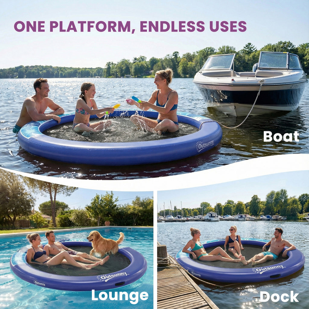 8FT Inflatable Water Hammock Floating Ring, Inflatable Floating Dock Platform for for Lakes, Pools, Oceans, Blue